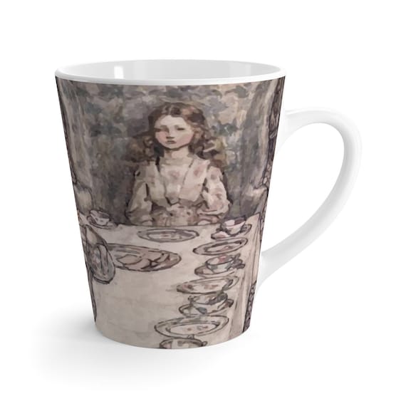 Alice At The Tea Party, 12oz Latte Mug, Vintage Illustrations, Arthur Rackham, 1907, Coffee, Tea