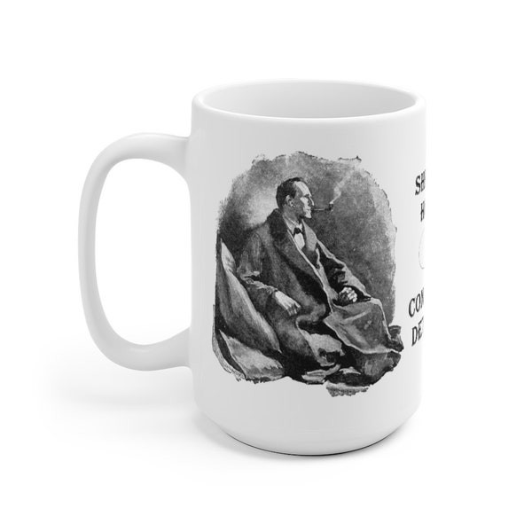 Sherlock Holmes Large White Ceramic Mug, Consulting Detective, Arthur Conan Doyle, Coffee, Tea
