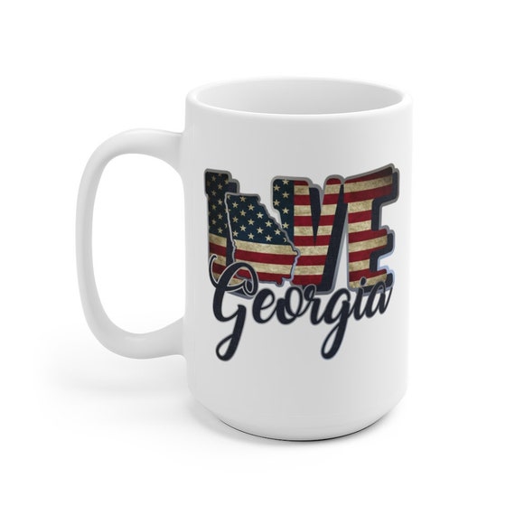 I Love Georgia, Large White Ceramic Mug, Vintage Retro Flag, Patriotic, Patriotism, United States, Coffee, Tea