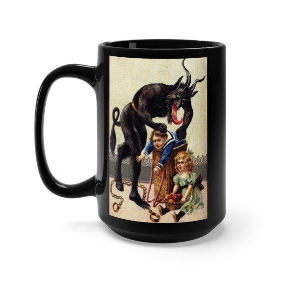 Krampus, Black 15oz Ceramic Mug, Christmas, Vintage German Postcard, XMAS Gift, Coffee, Tea