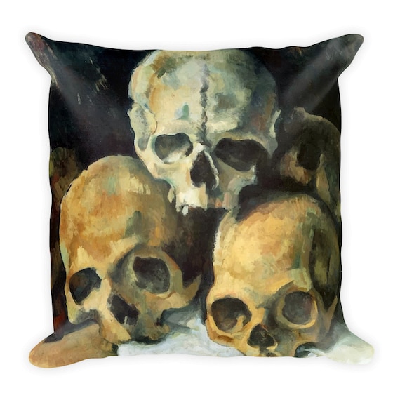 Pyramid Of Skulls, 18" Square Pillow, Vintage, Antique Painting, Paul Cezanne, 1900