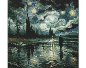 ヴァン・ゴッホの星月夜の絵画 キャンバスに描かれたオリジナルの星空