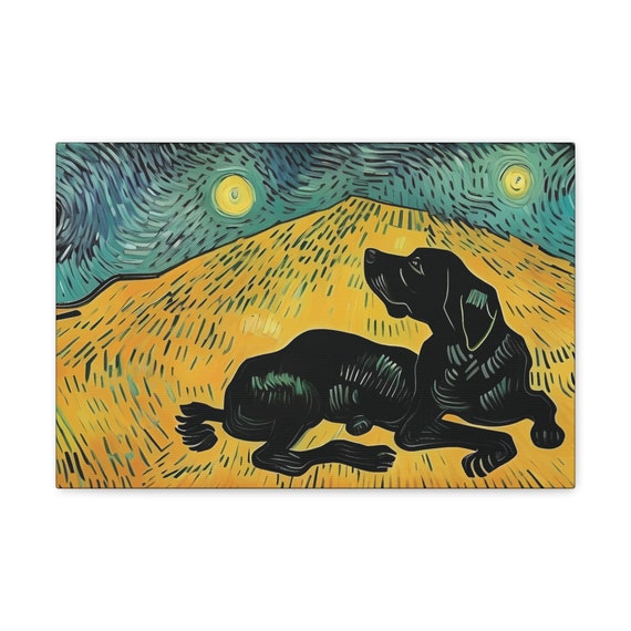 Vincent's Black Dog, Canvas Print, Reminiscent Of Vincent Van Gogh, Soulful, Introspection, Companion, Dog Lover, Good Dog