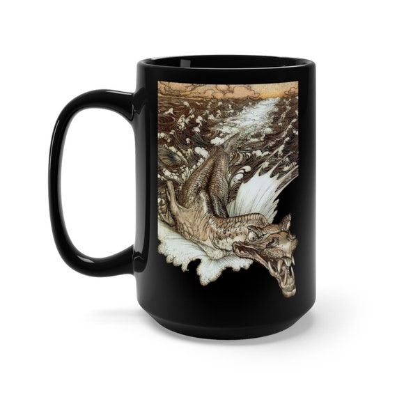 Leviathan Black 15oz Ceramic Mug, Arthur Rackham, Sea Dragon, Sea Monster, Coffee, Tea