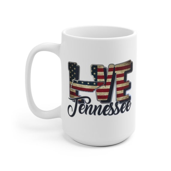 I Love Tennessee, Large White Ceramic Mug, Vintage Retro Flag, Patriotic, Patriotism, United States, Coffee, Tea