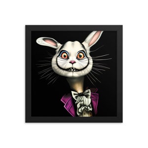 Cheshire White Rabbit Portrait: Alice in Wonderland Framed Giclée Poster