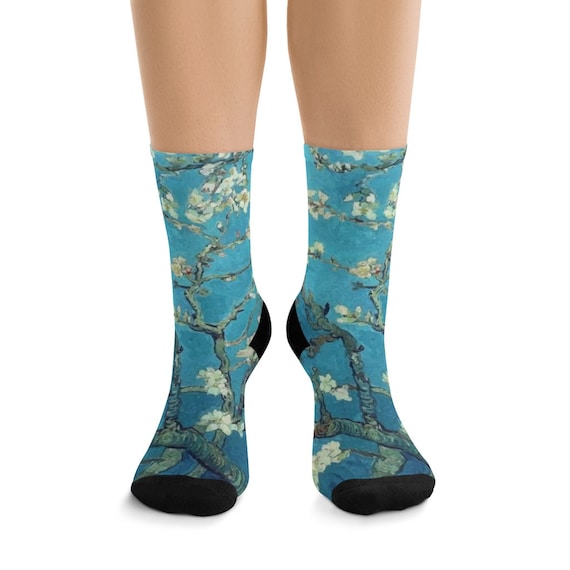 Almond Blossoms Premium Crew Socks, One Size Fits Most, Vintage Painting, Van Gogh 1890