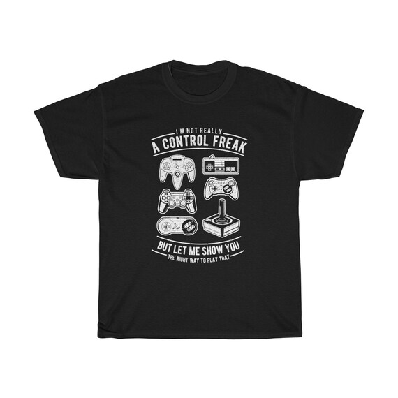 Control Freak - Unisex Heavy Cotton Tee With A Vintage Inspired Image Of Old Video Game Controllers. (Darker Colors)