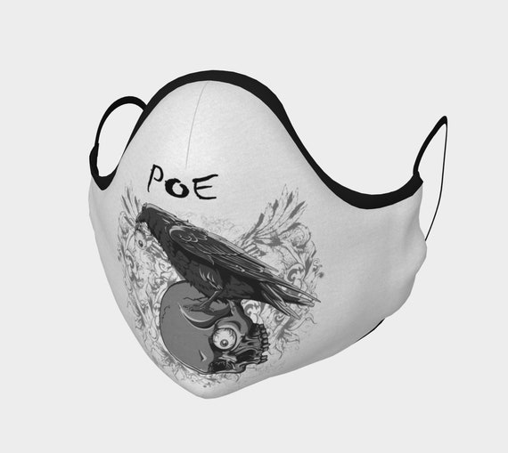 Poe's Raven, Face Mask With Filter Pocket, Filters Included, 7 Sizes, 100% Cotton, Inspired By Edgar Allan Poe