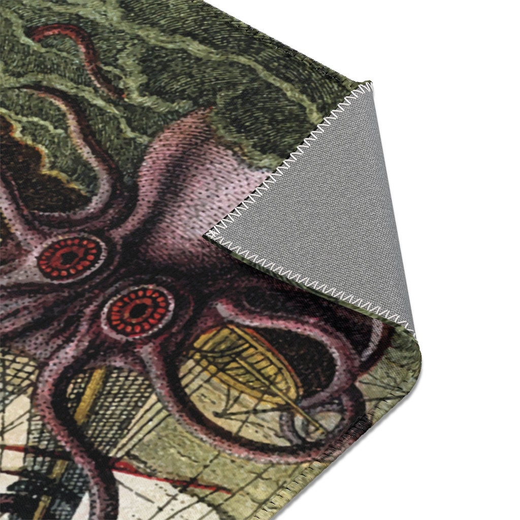 Kraken Attacks Ship Off Egypt, 2'x3' Door Mat & 4'x6' Area Rug Sizes