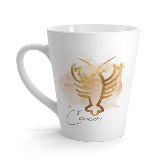 Cancer 12oz White Ceramic Latte Mug, Zodiac, Astrology Gift, Art Deco, Coffee, Tea