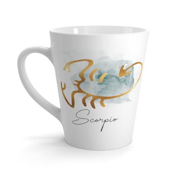 Scorpio 12oz White Ceramic Latte Mug, Zodiac, Astrology Gift, Art Deco, Coffee, Tea