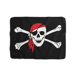 Schädel & Kreuzknochen Sherpa Fleece Decke, Piraten-Flagge, Jolly Roger