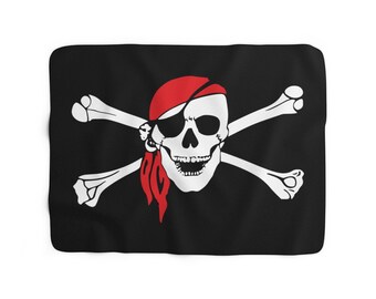 Skull & Crossbones Sherpa Fleece Blanket, Pirate Flag, Jolly Roger