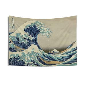 The Great Wave off Kanagawa, 36&quot;x26&quot; Indoor Wall Tapestry, From A Vintage Woodblock Print, Wall Decor, Room Decor
