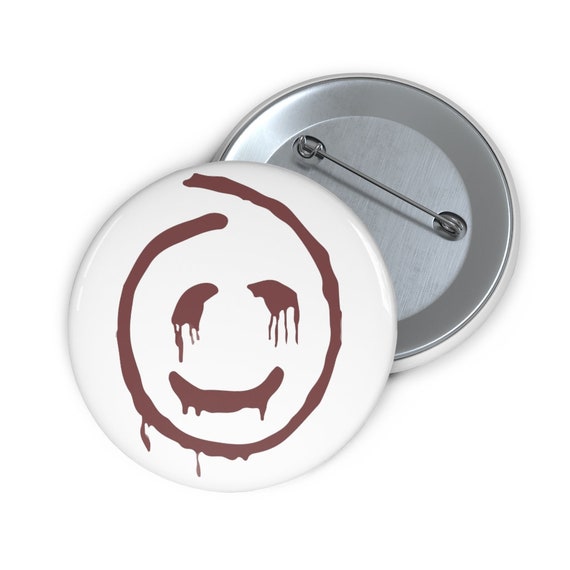 Sinister Smile White  2" Pin Button. From Red John Fictional Serial Killer On The Mentalist TV Crime Drama