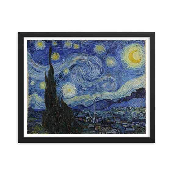 The Starry Night, 20" x 16" Framed Giclée Poster, Black Wood Frame, Acrylic Covering, Vincent Van Gogh, Room Decor