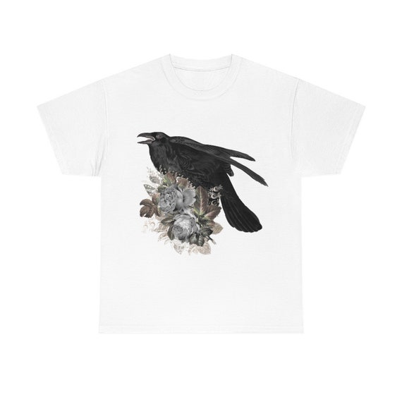 Crow And Black Roses, 100% Cotton T-shirt, Light Colors