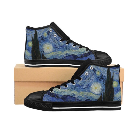 Starry Night, Women's High-top Sneakers, Vintage Painting, Van Gogh 1889