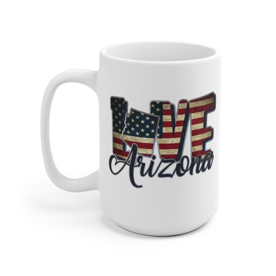 Love Arizona, Large White Ceramic Mug, Vintage Retro Flag, Patriotic, Patriotism, United States, Coffee, Tea