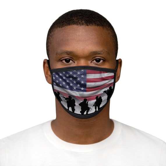 American Soldiers, Cotton & Polyester Face Mask, Washable, Reusable, American Flag, Patriotic, U.S. Military