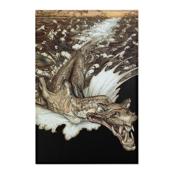 Leviathan Area Rug, Arthur Rackham, Sea Dragon, Sea Monster, Sea Serpent