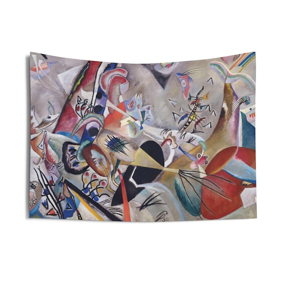 In Grey, Indoor Wall Tapestry, Vintage Abstract Painting, Wassily Kandinsky, 1919, Wall Decor, Room Decor