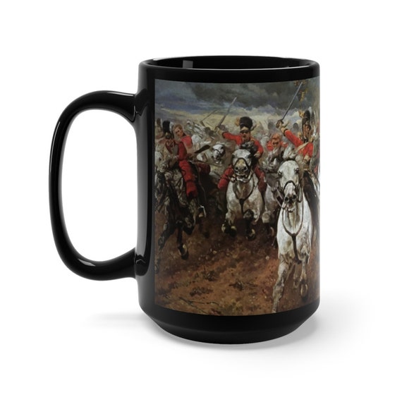 Scotland Forever! Black 15oz Ceramic Mug, Charge of the Royal Scots Greys, Battle of Waterloo, Military History, Coffee, Tea