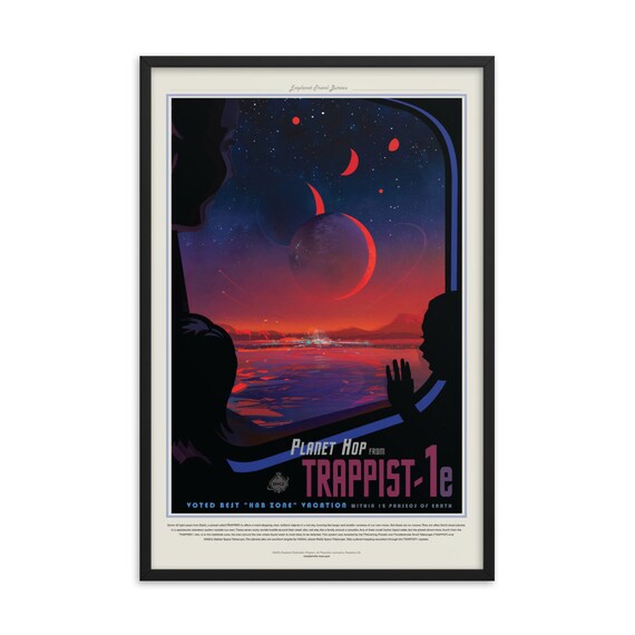 Exoplanet Travel Bureau #7 of 7, 24" x36" Framed Giclée Poster, Black Wood Frame, Acrylic Covering, Fake Retro Style NASA Travel Poster