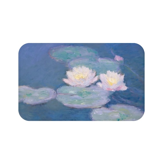 Water Lilies, Microfiber Bath Mat, Vintage Painting, Monet,Circa 1880