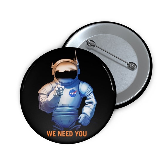 We Need You On Mars, 2" Pin Button, Fake Vintage/Retro Style NASA Recruitment Poster