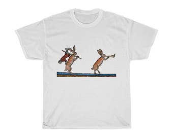 Medieval Hunter Rabbit T-shirt, Light Colors, From A Medieval Manuscript, Marginalia
