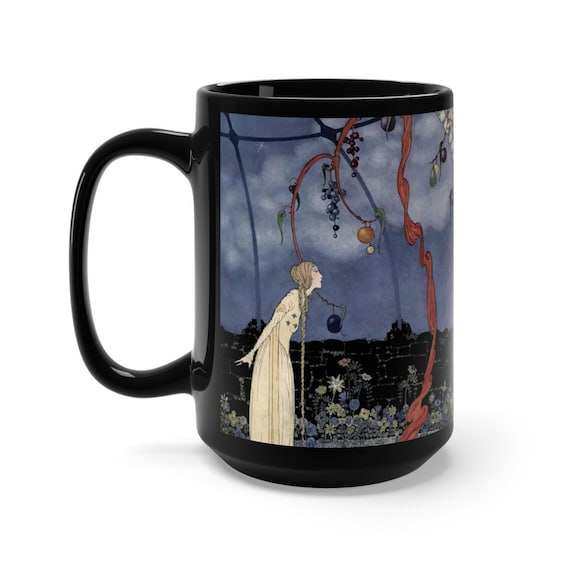 Old French Fairy Tales v2, Black 15oz Ceramic Mug, Vintage Illustration, Virginia Frances Sterrett, 1920, Coffee, Tea