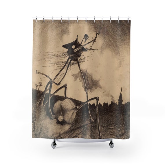 War Of The Worlds, 2 of 6, Shower Curtain, Vintage 1906 Illustration, H.G. Wells