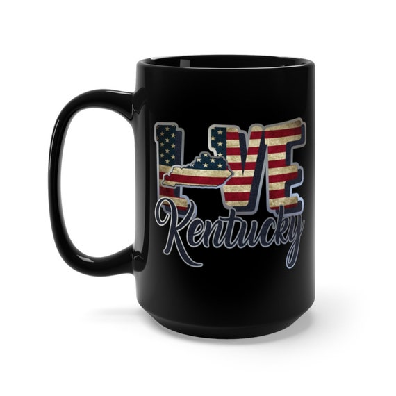 I Love Kentucky, Large Black Ceramic Mug, Vintage Retro Flag, Patriotic, Patriotism, United States, Coffee, Tea