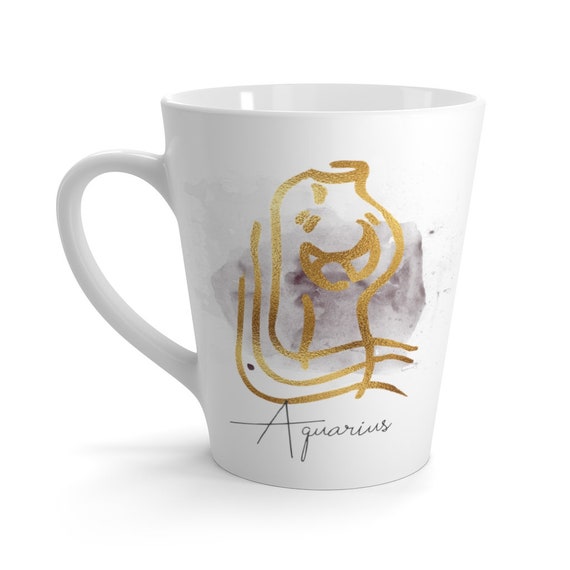 Aquarius 12oz White Ceramic Latte Mug, Zodiac, Astrology Gift, Art Deco, Coffee, Tea