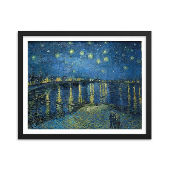 Starry Night Over The Rhone, 20" x 16" Framed Giclée Poster, Black Wood Frame, Acrylic Covering, Vincent Van Gogh, Room Decor