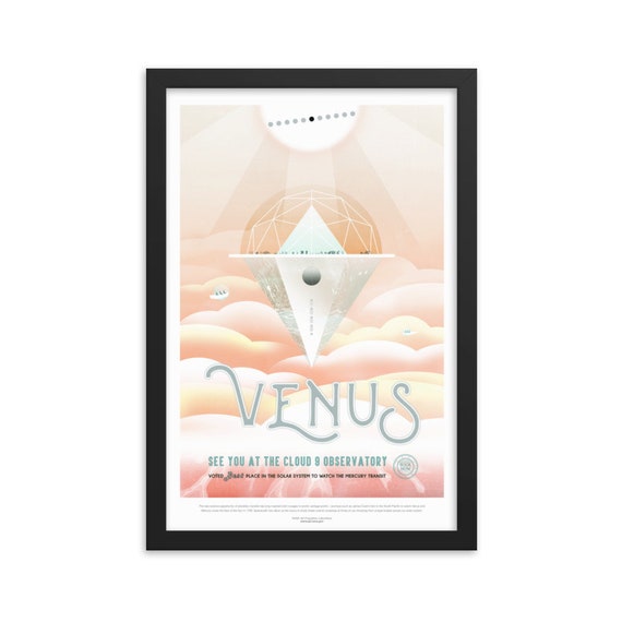 Solar System: Venus, 12" x18" Framed Giclée Poster, Black Wood Frame, Acrylic Covering, Fake Vintage/Retro Style NASA Travel Poster