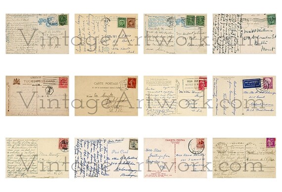 12 Posted Postcard Backs - Digital Images Of The Backs Of Non-U.S. Antique Vintage Postcards, Circa 1908-1951.