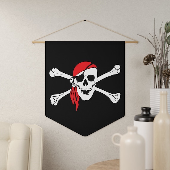 Skull & Crossbones, 18"x21" Indoor Wall Pennant. Pirate Flag, Jolly Roger