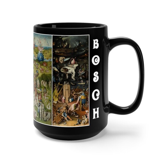 Garden Of Earthly Delights Large Black Ceramic Mug, Hieronymus Bosch, Coffee, Tea