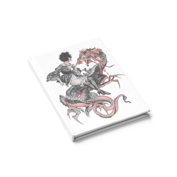 Lady Dragon Rider, Hardcover Journal, Ruled Line, Vintage Jazz Age Illustration, Notebook