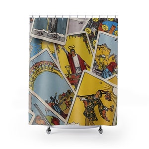 Cortina de ducha de cartas del tarot, arcanos mayores y menores de una baraja Vintage Rider-Waite