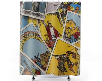 Tarot Card Shower Curtain, Major & Minor Arcana From A Vintage Rider-Waite Deck