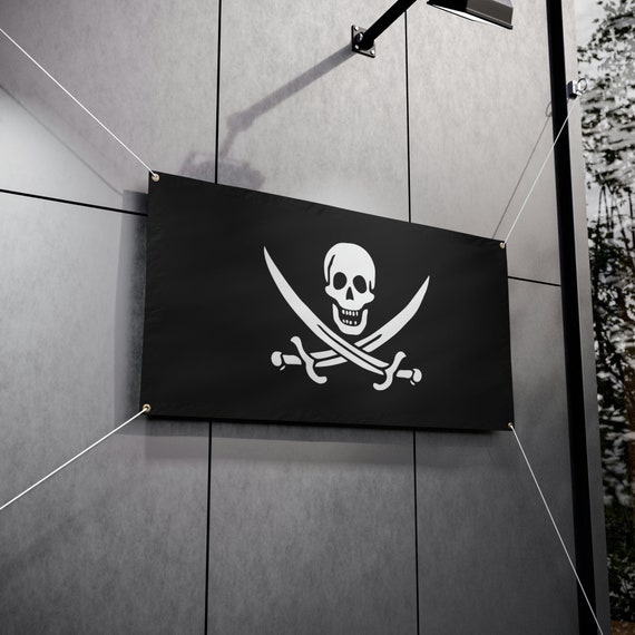 Outdoor Vinyl Banner, 48"x24", Skull & Crossed Cutlasses, Pirate Flag, Jolly Roger, Calico Jack's Flag, John Rackham