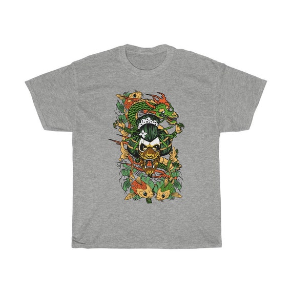 Yokai & Dragon 100% Cotton T-shirt, Vintage Retro Style Design, Japanese Folklore