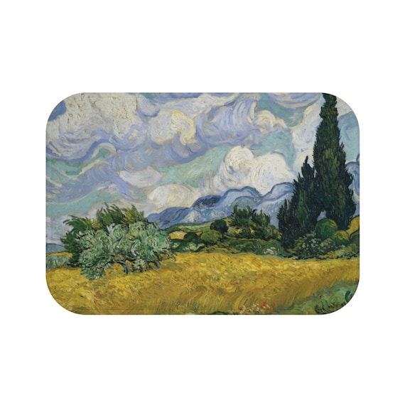 Wheat Field With Cypresses, Microfiber Bath Mat, Vintage Painting, Van Gogh 1889