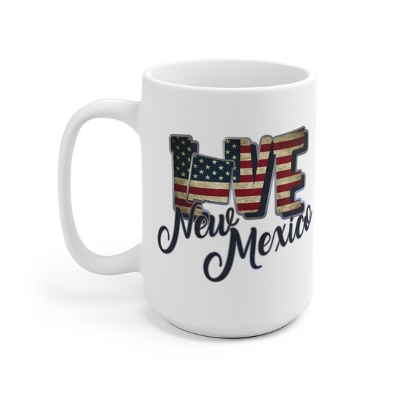I Love New Mexico, Large White Ceramic Mug, Vintage Retro Flag, Patriotic, Patriotism, United States, Coffee, Tea