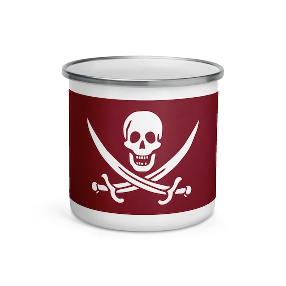 Blood Red Jolly Roger, Enamel Mug, Camp Mug, Pirate Flag, Outdoor, Coffee, Tea