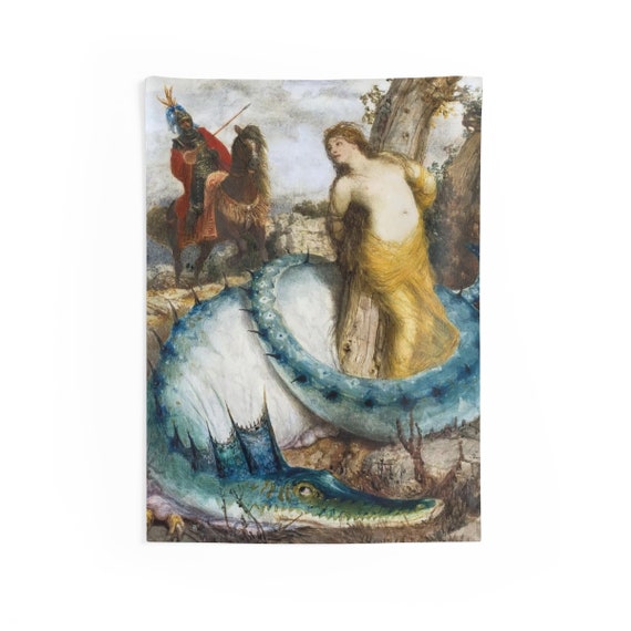 Blue Dragon, 26"x36" Indoor Wall Tapestry, Vintage Painting, Arnold Bocklin, 1873, Wall Decor, Room Decor